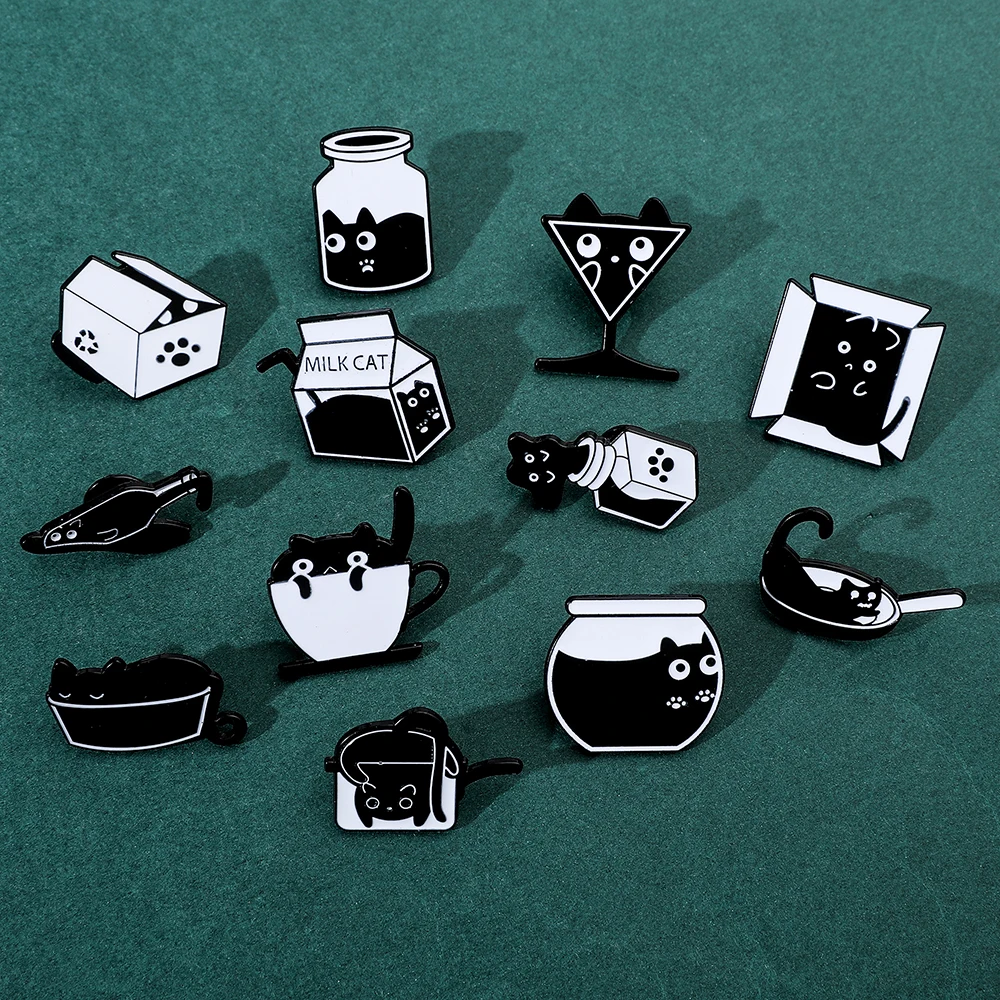 

Cute Anime Lapel Pins Clothes Liquid Black Cat Enamel Metal Badges On Backpack Funny Brooches for Women Jewelry Gifts Wholesale