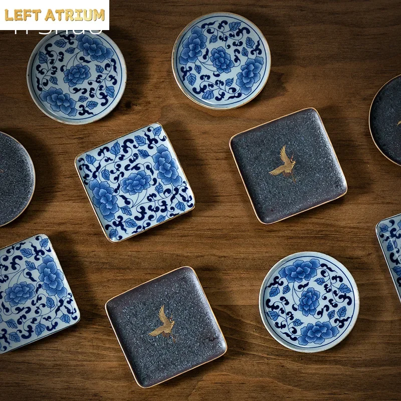 Ceramic Coaster Japanese Style Coarse Pottery Gold Painting Coaster Heat Proof Mat Teacup Mat Kung Fu Tea Ceremony Utensil