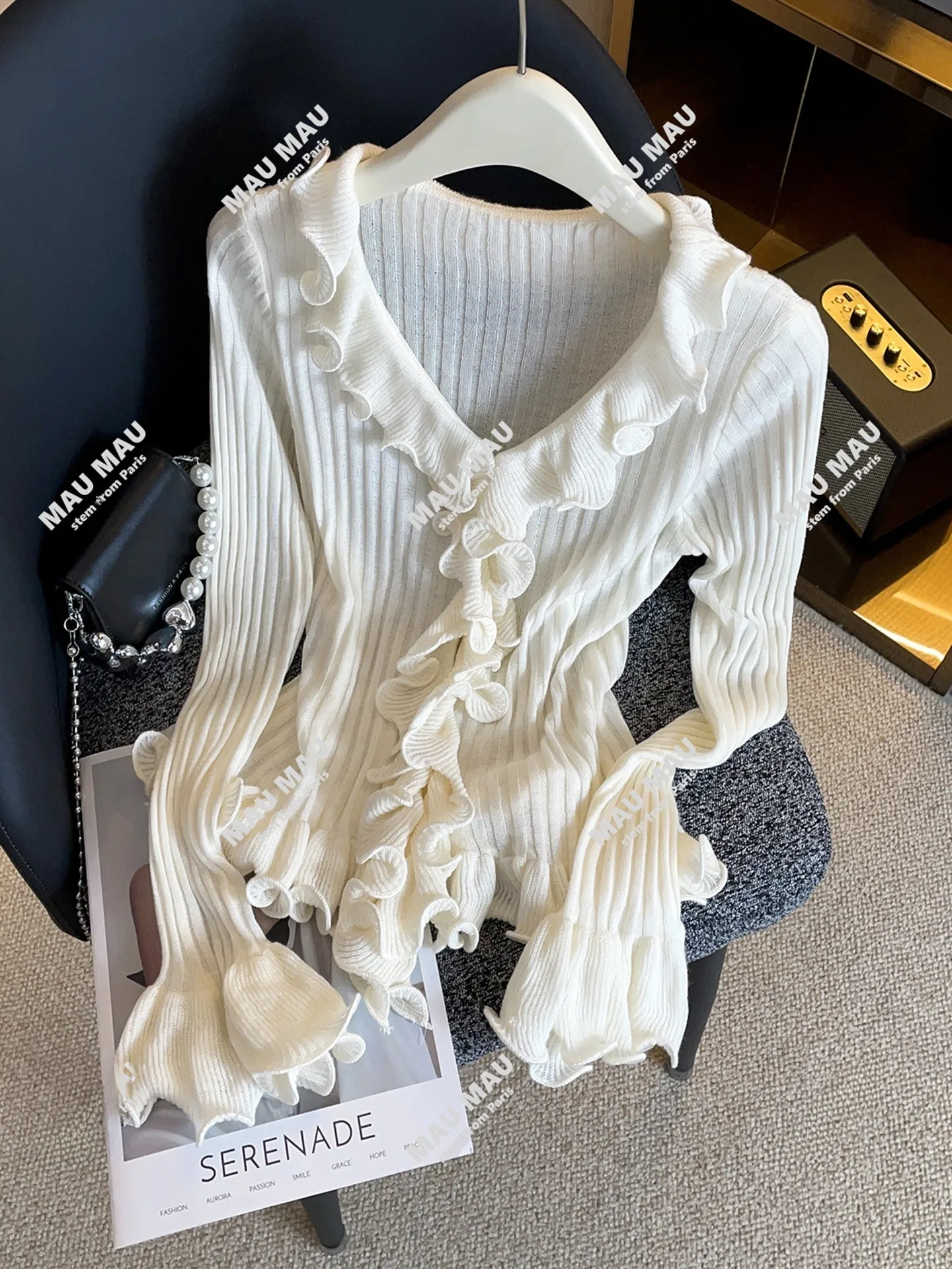 

Элегантный женский вязаный кардиган с V-образным вырезом, модный, для праздников, удобный, дышащий, во французском стиле