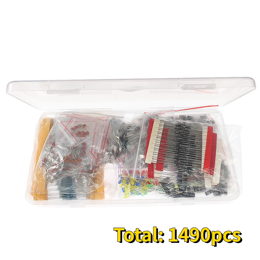 

7 Types Electrolytic Capacitor Ceramic Kit Resistor LED Diode Set Transistor Package Diy Assortment Electronic Component 1490pcs