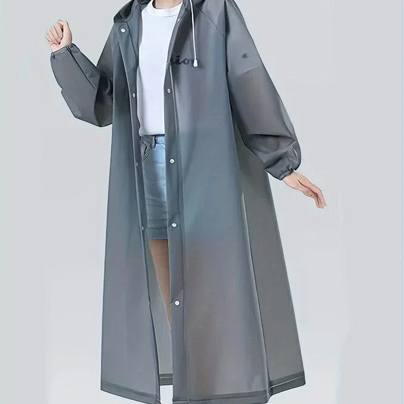 Lightweight Reusable Hooded Raincoat for Women - Waterproof EVA Rain Poncho for Outdoor Activities