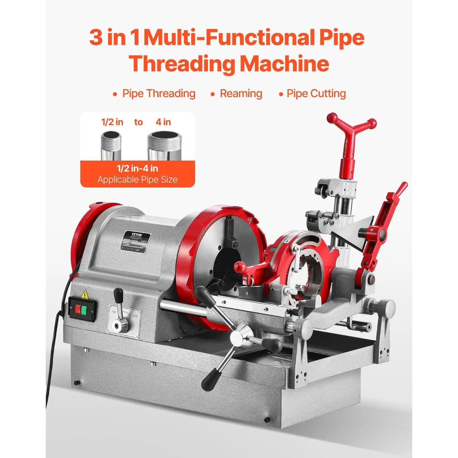 900W Electric 2-Speed Pipe Threader Machine 1/2 4 Inch Pipes Threading Cutter Tool With Foot Pedal Power Pipe Threaders