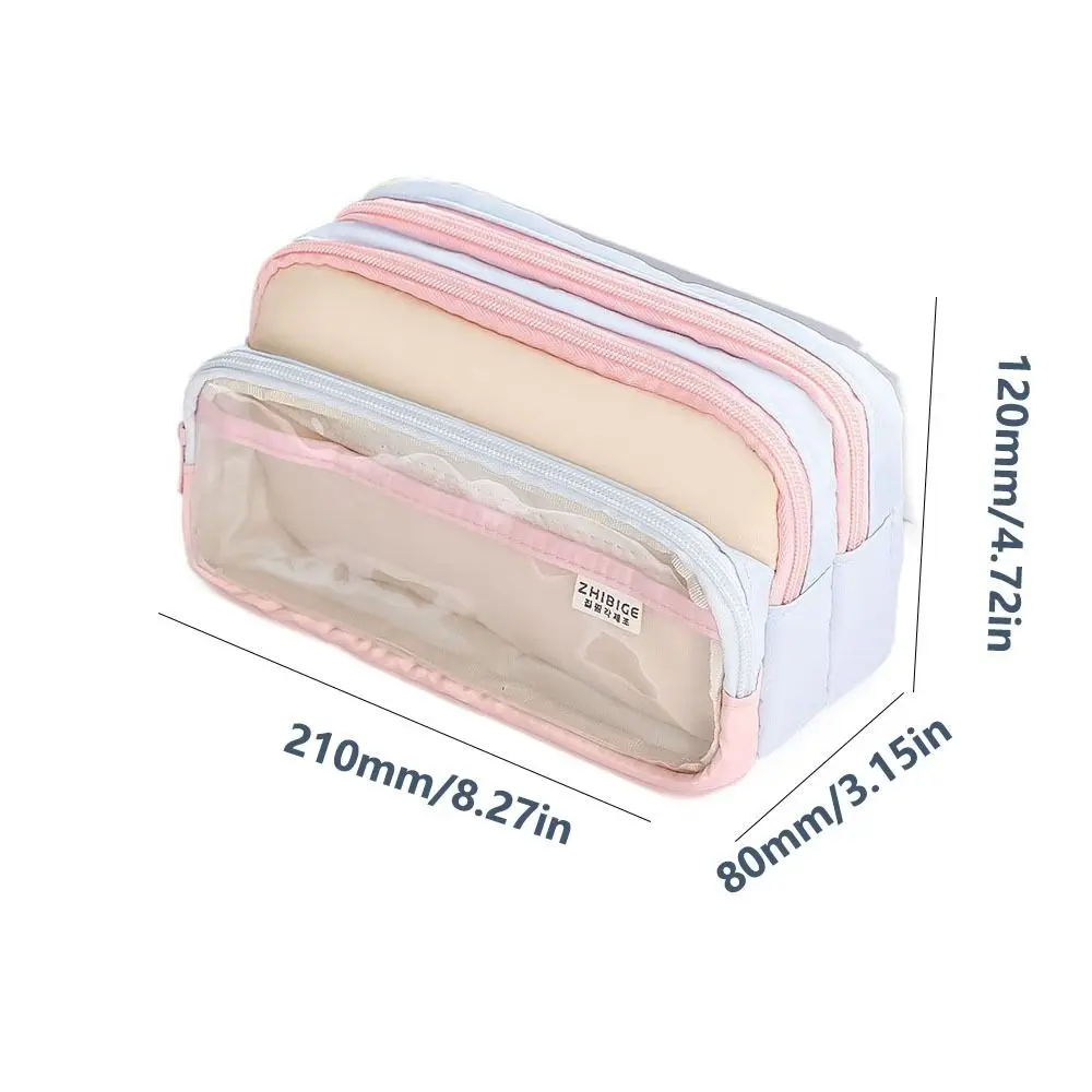 Japanese Style Pencil Bag Large Capacity Multi-layer Stationery Storage Bag Color Blocked Dirt Resistant Pen Pencil Case
