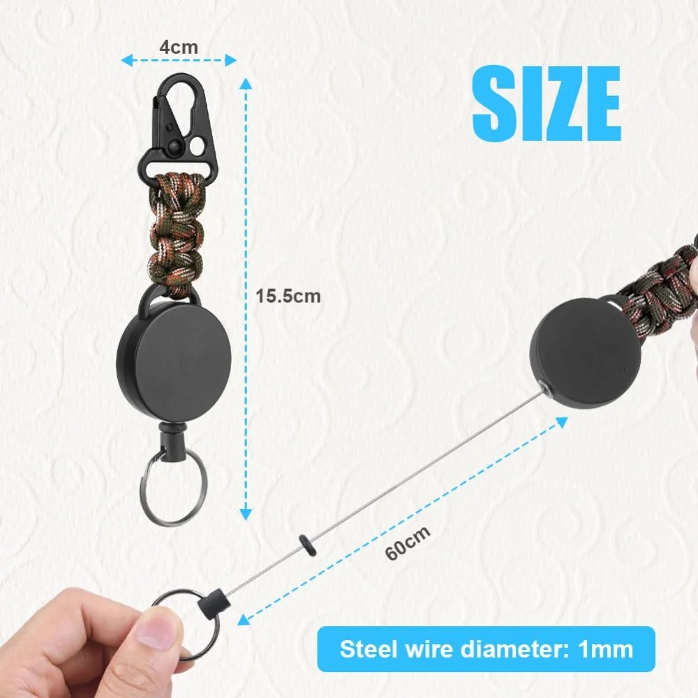 1PCS Heavy Duty Retractable Keychain,Key Holder with Steel Cable,Carabiner Clip,For Outdoor Camping And Fishing