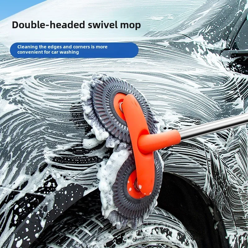 Car Washing Mop Rotates and Retracts Without Damaging The Car. Soft Bristle Brush with Long Handle and Extendable Cleaning Tool