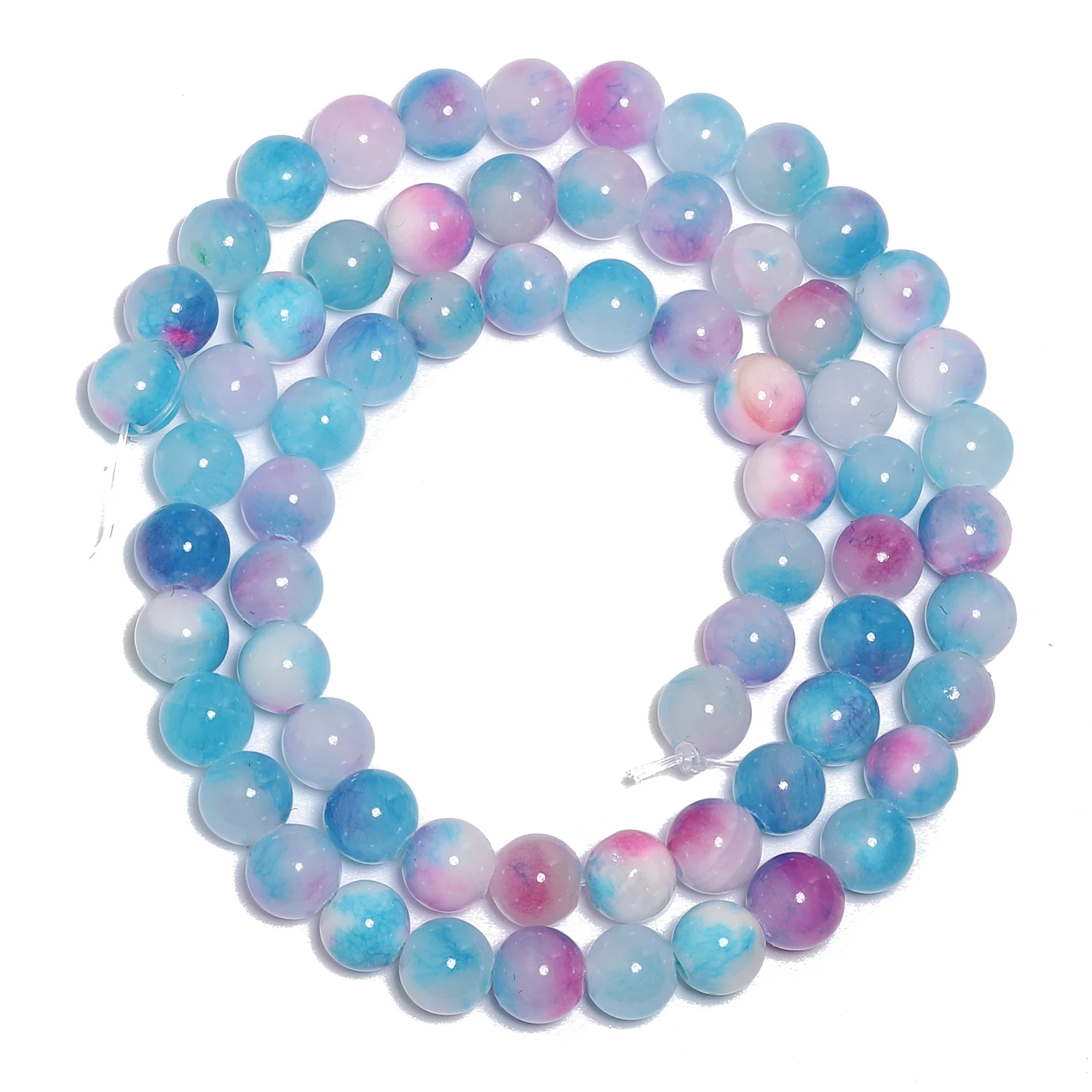 Natural Blue White Color Jade Stone Beads Round Smooth Charms Beads for Jewelry Making Handmade DIY Pendant Bracelet 6/8/10mm