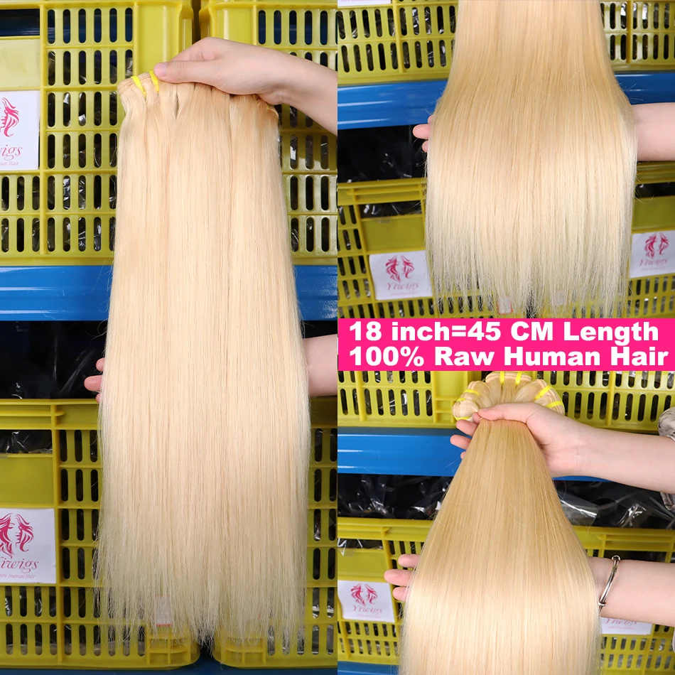 Yiwigs 10A Grade 613 Blonde Gekleurde Bone Straight 100% Ruwe Menselijk Haar Bundels Enkele 10-30 inches haar Weave Extensions Voor Vrouwen