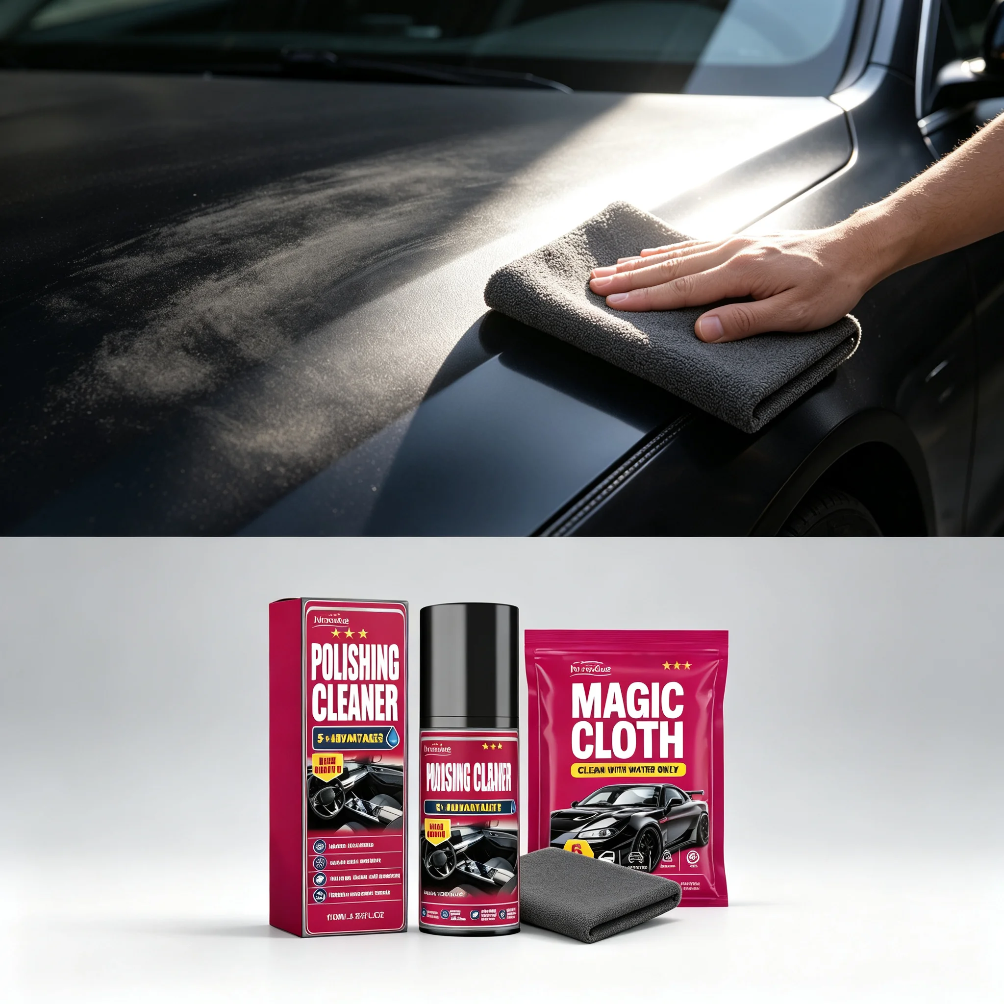 Auto Interior Detailing Kit, Restore Shine Surface Dressing with Microfiber Cloth, Lint‑Free Detailing Towel for Multi‑Surface