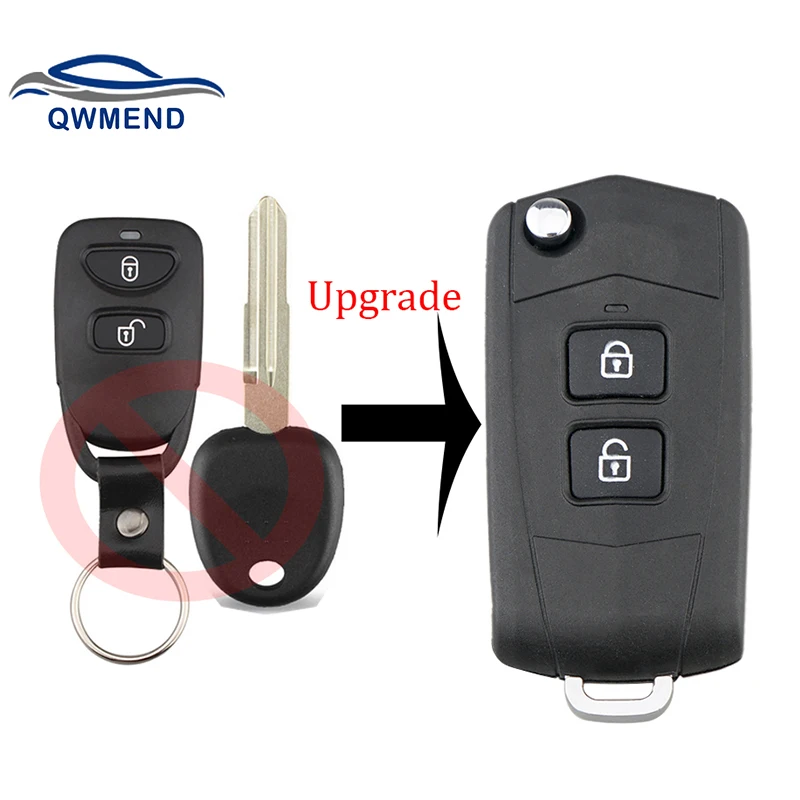 Qwmend 2 botões carro remoto chave fob caso para hyundai santa fe remoto sv 2006-2010 inteligente carro chave escudo capa em branco lâmina esquerda