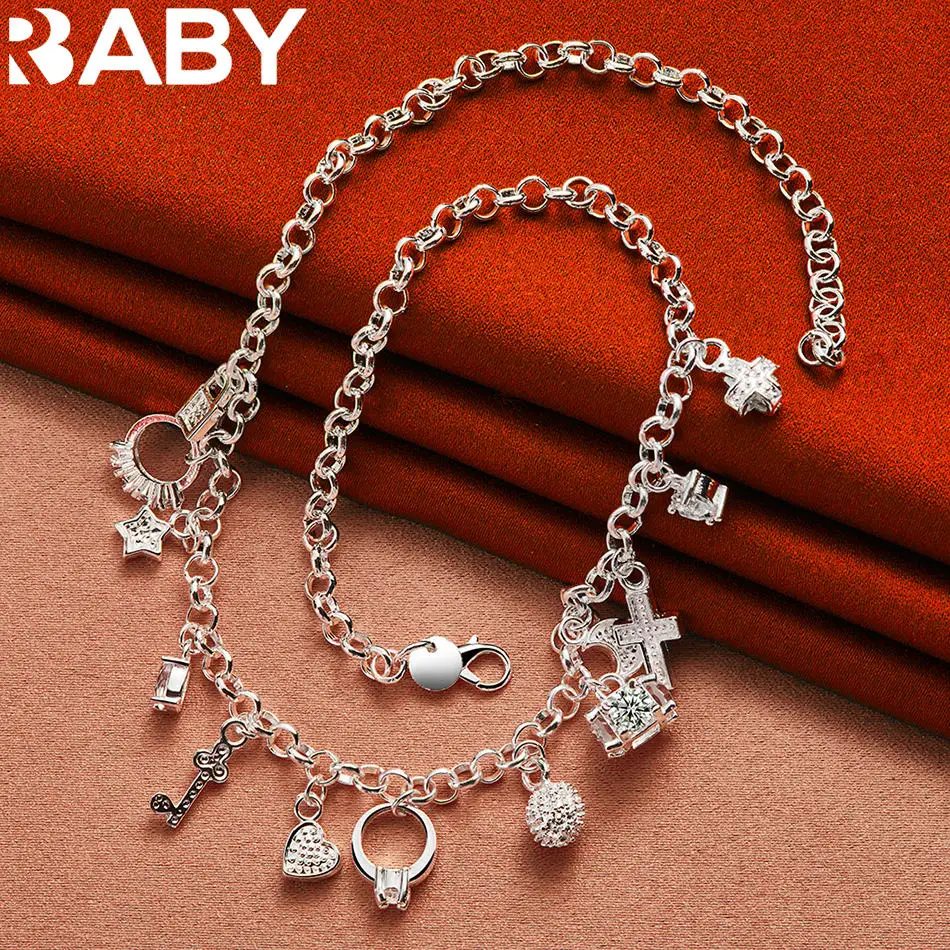 URBABY 925 فضة 45 سنتيمتر مختلف المعلقات قلادة للنساء سحر الاتجاه هدايا عيد ميلاد موضة الحفلات