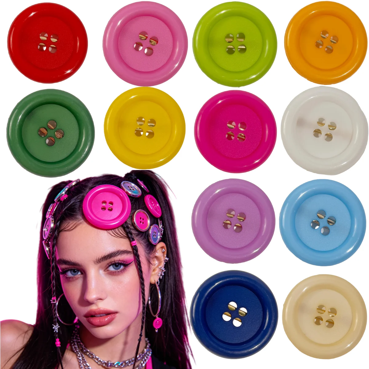 4/6 Stück Y2K-Style Knopf-Haarspangen, Niedliche Mädchen-Haarklammern 6,8cm, Plastik-Knopf-Haarspangen, Party-Haaraccessoires