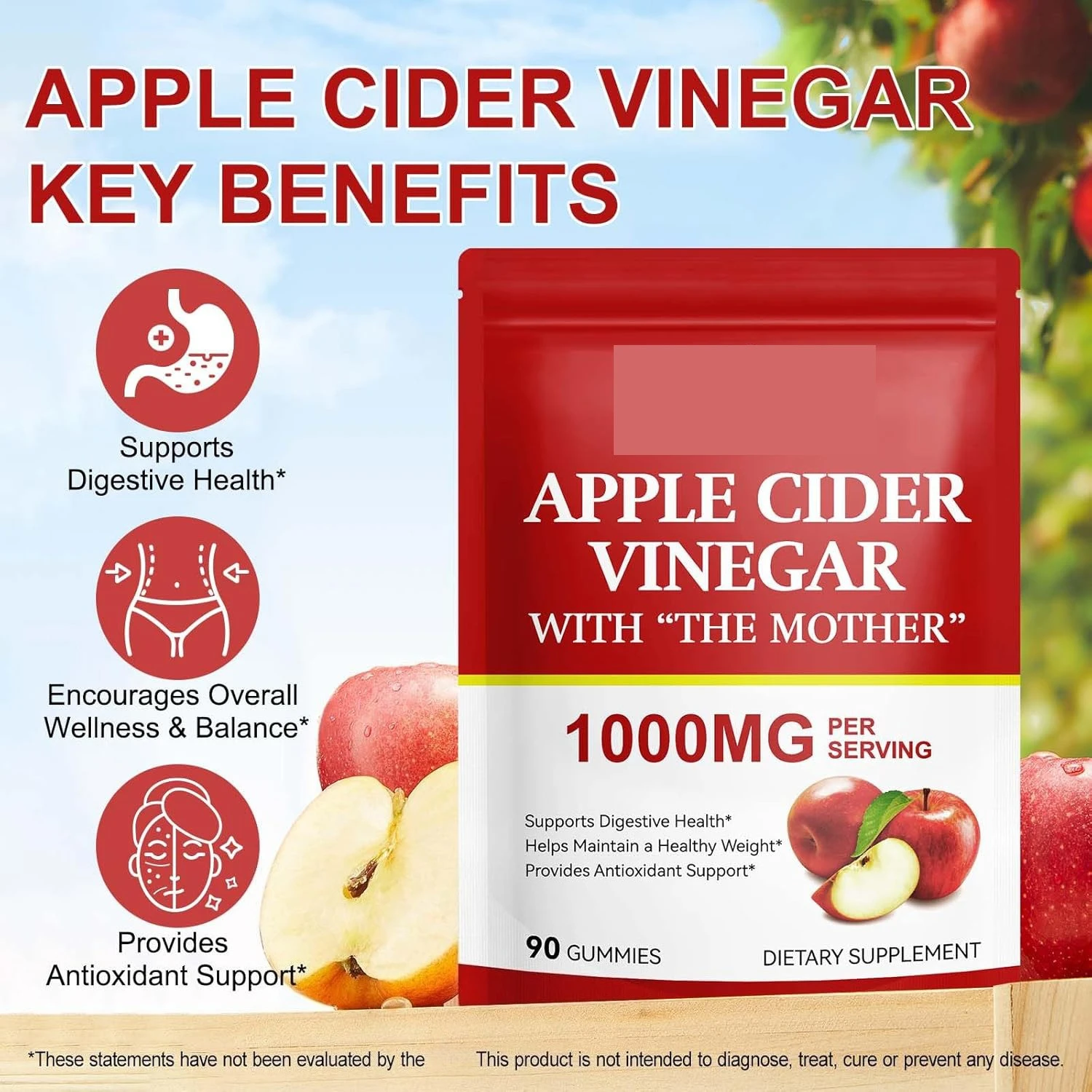 

Apple cider vinegar gummies supplement vitamins to enhance satiety, resist oxidation, and accelerate food breakdown