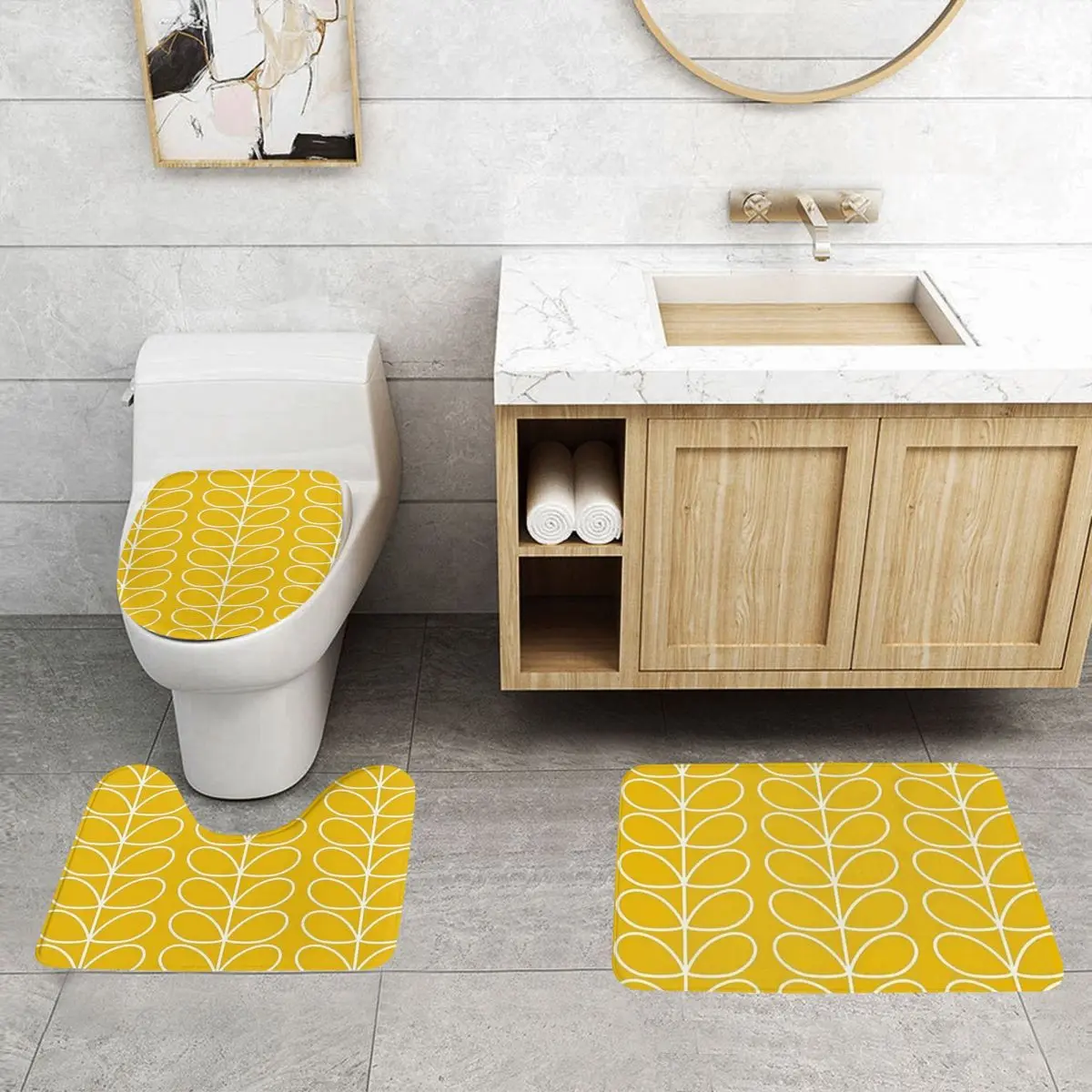 Custom Orla Kiely Linear Stem Bathroom Rugs Sets Non-Slip Absorbent 3 Piece Bath Toilet Rugs Mats