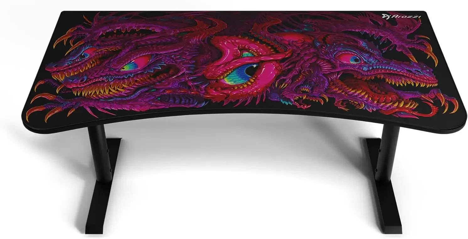 Arozzi Arena Special Edition Ultrawide Curved Gaming and Office Desk with Full Surface Water Resistant Desk Mat Custom Monitor