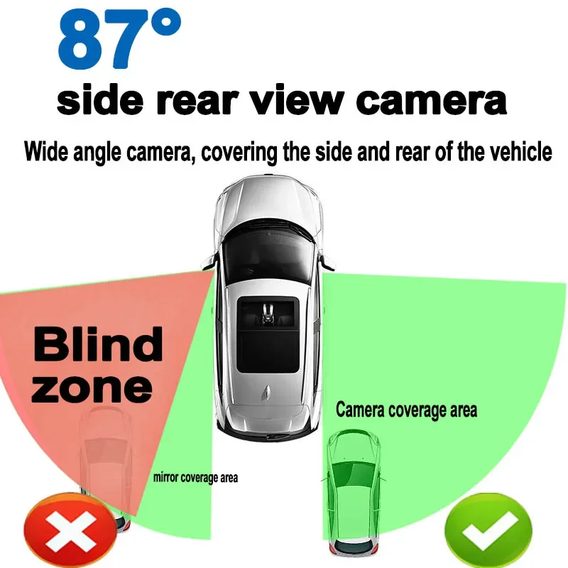 Universal Car Camera HD Side View Night Vision Waterproof 80° 3M Sticker Mount One Pair Rearview Mirror Blind Spot Monitor