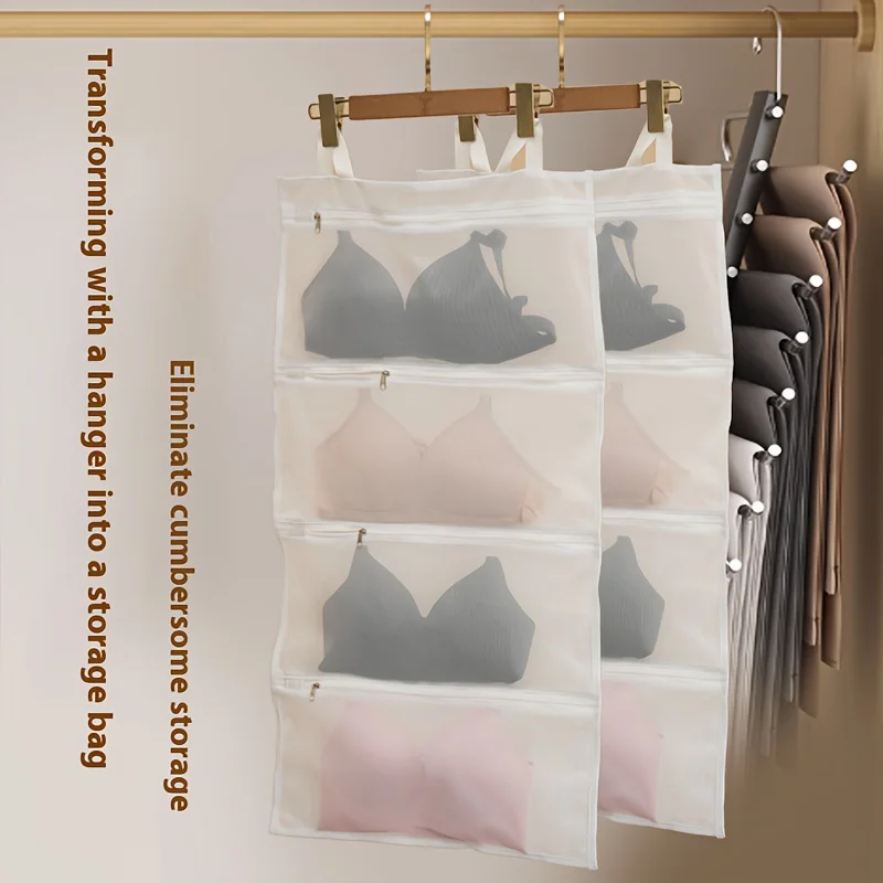 

Hanging Storage Bag Underwear Socks Bras Home Use Wardrobe Hanging Bag Pink Grey Beige Modern Simple Style