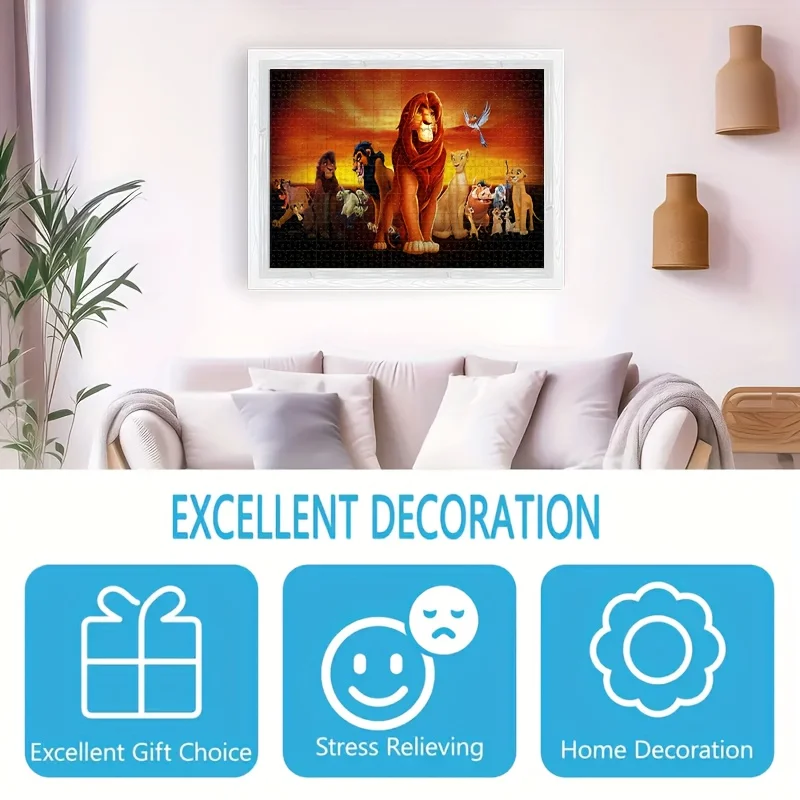 1000ピース パズル - ライオンキング シンバ、ナラ、スカー - 壁掛け式パズル 大人向け、家族向けインタラクティブゲーム、ハロウィンなどに