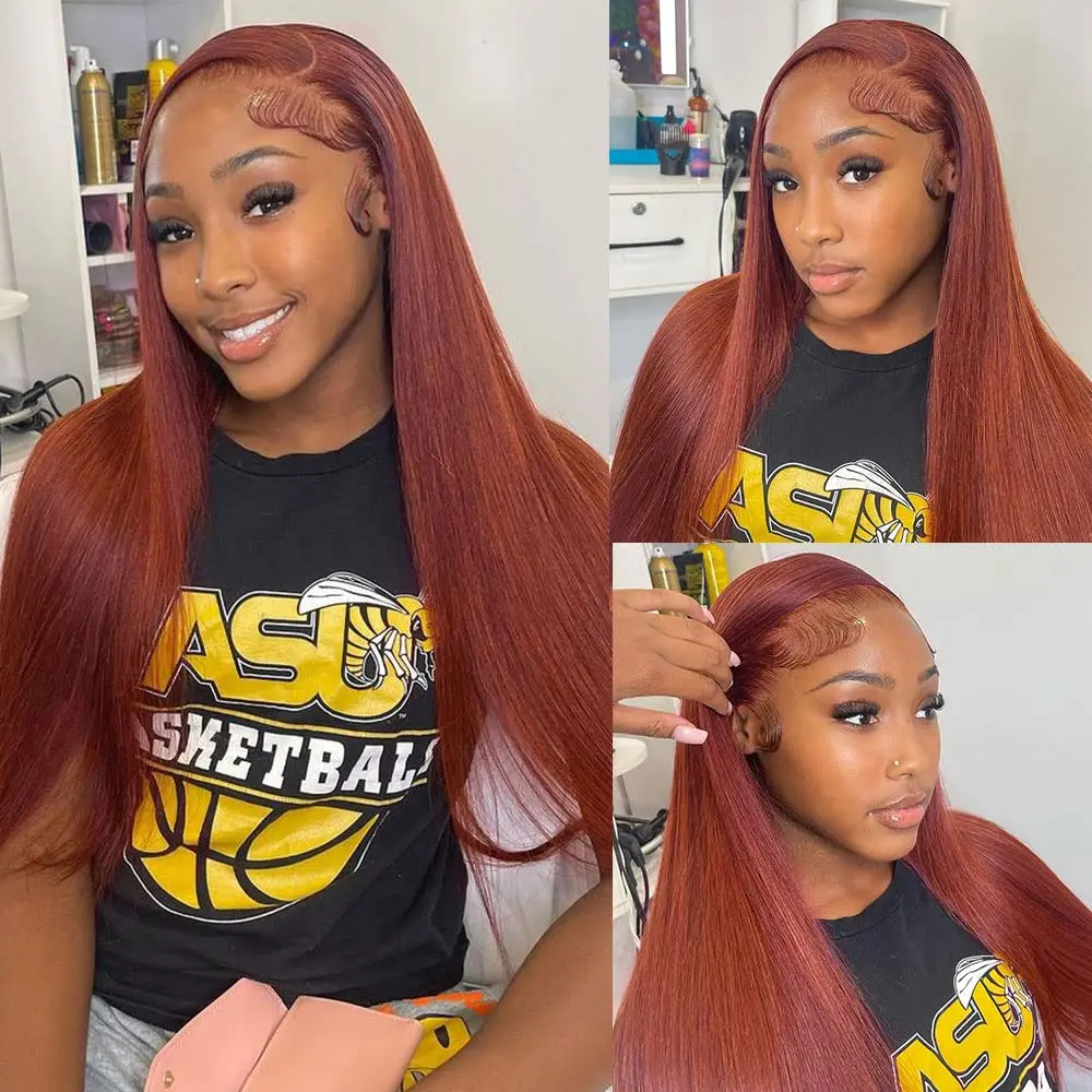 Reddish Brown Straight Lace Front Wigs Human Hair 13x6 Lace Frontal Wig Brazilian Preplucked 13x4 Dark Red Brown Full Wig