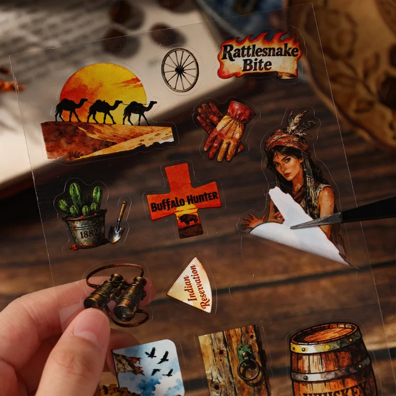 20 Sheets Vintage Wild West Cowboy Sticker Book, Retro Western Desert Element Stickers for Aesthetic Diary Collage