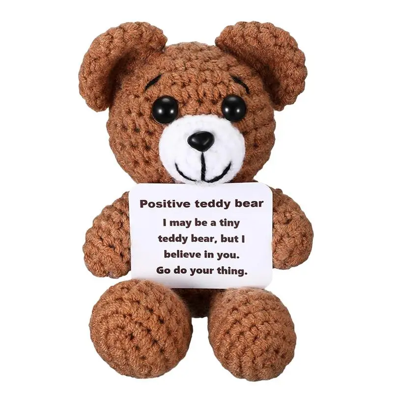 Emotional Support Crochet Animals Motivational Bear Desk Decoration Positive Knitting Animals Bear Soft Funny Animal Figure For