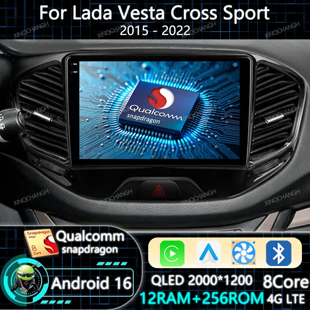 Android 16 Car Radio Carplay Auto For LADA Vesta Cross Sport 2015 - 2022 Head Unit 4G LTE 5G WIFI BT GPS Multimedia Video Player