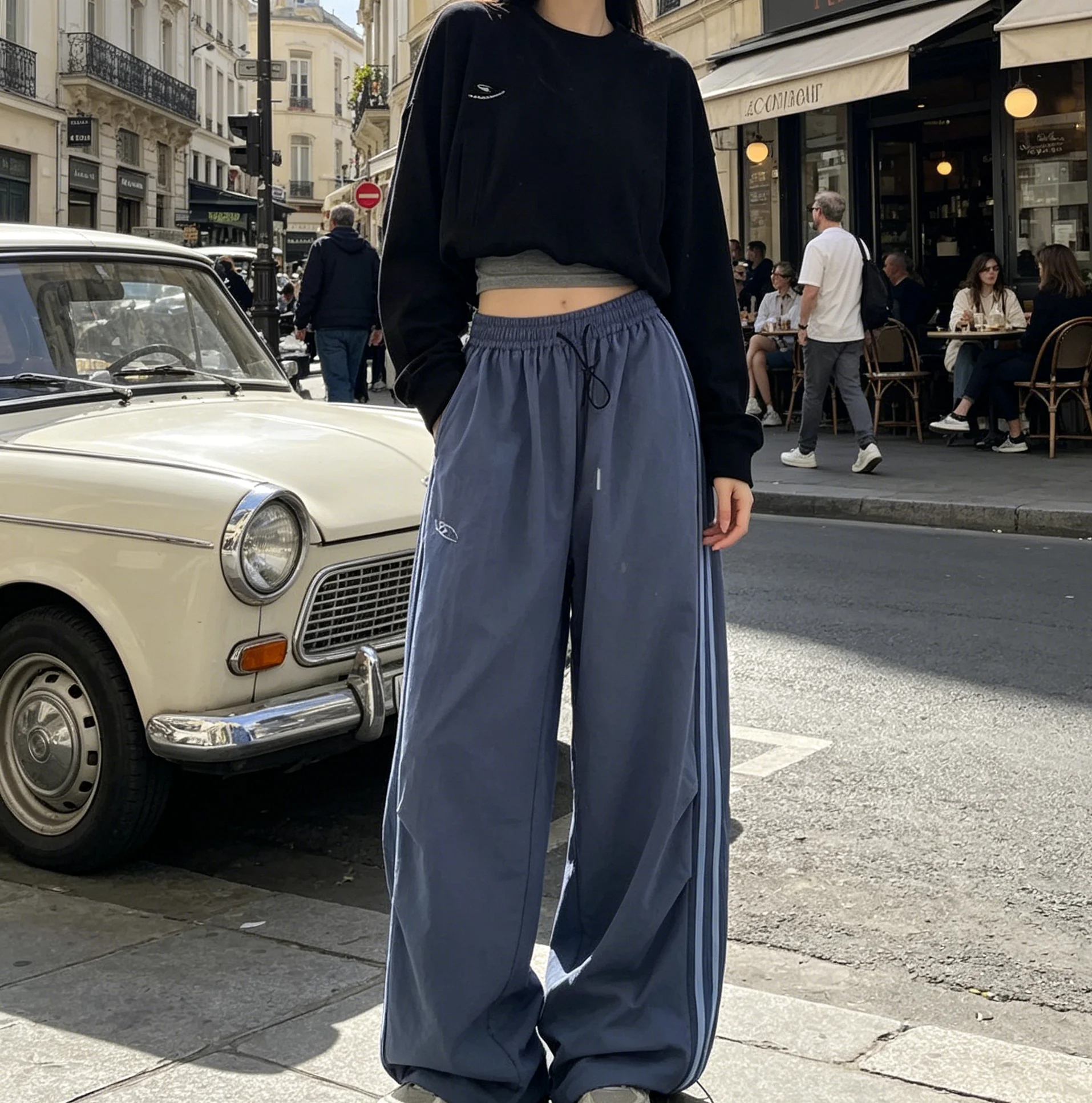 American Striped Quick Drying Pants Summer Thin Contrasting Casual Straight Leg Sports Pants Loose Ice Silk Wide Leg Work Pants