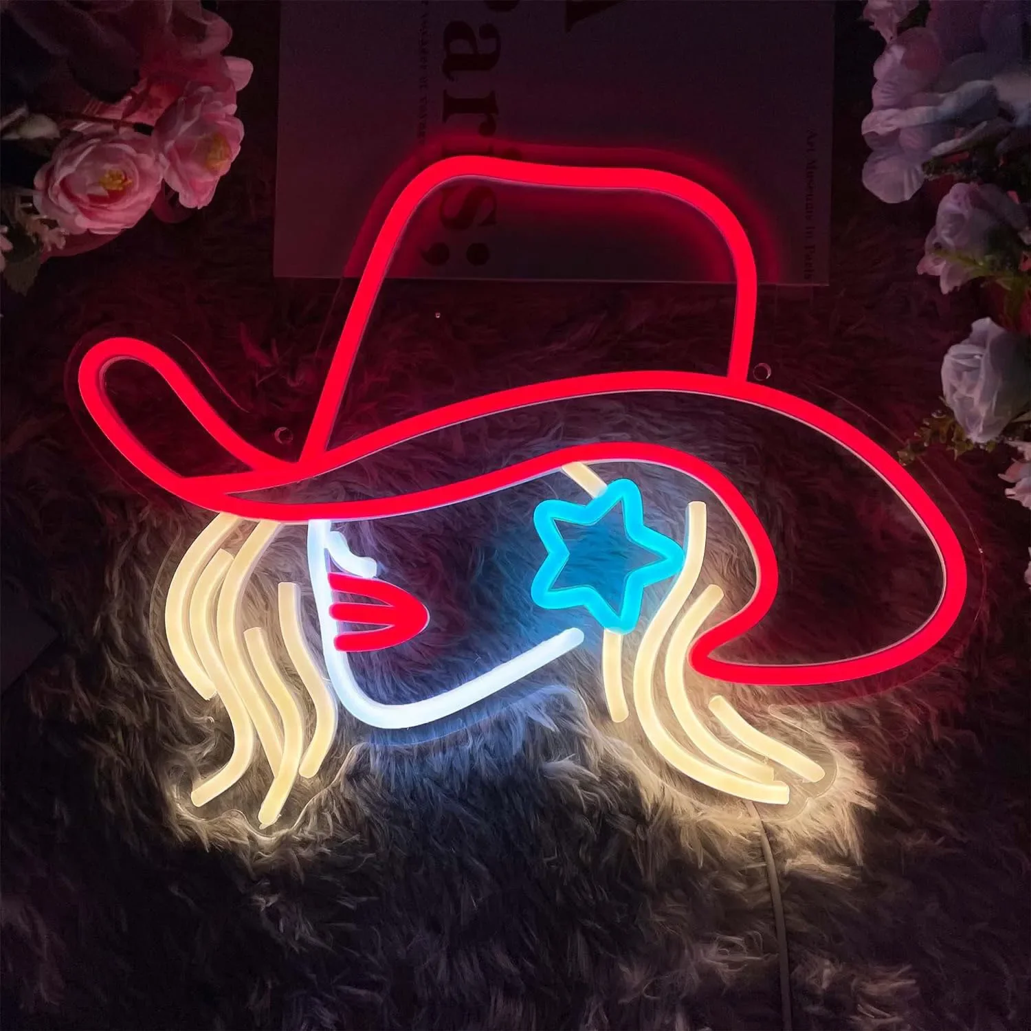 Cowboy Hat Neon Sign Wall Decor for Business Indoor Light Sign LED Neon Sign for Office Bedroom Living Room Man Cave Bar Decor