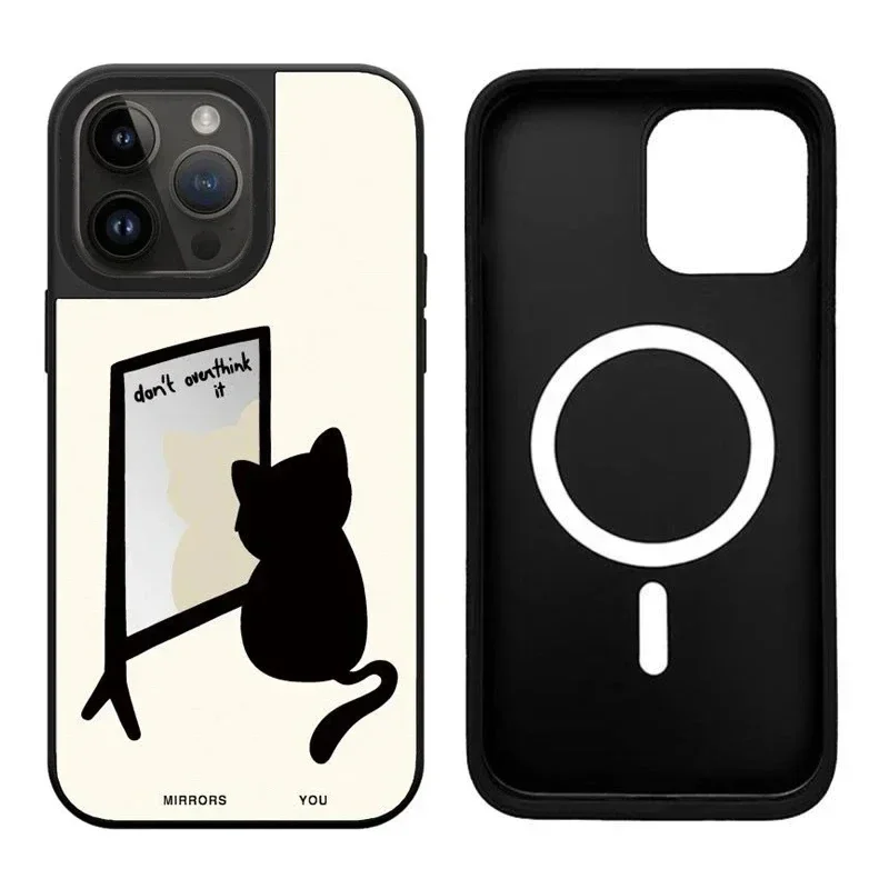 

Mirror Surface Black Cat Butterfly iPhone 11 12 13 14 15 Pro Max Case - Protective iPhone Case with MagSafe