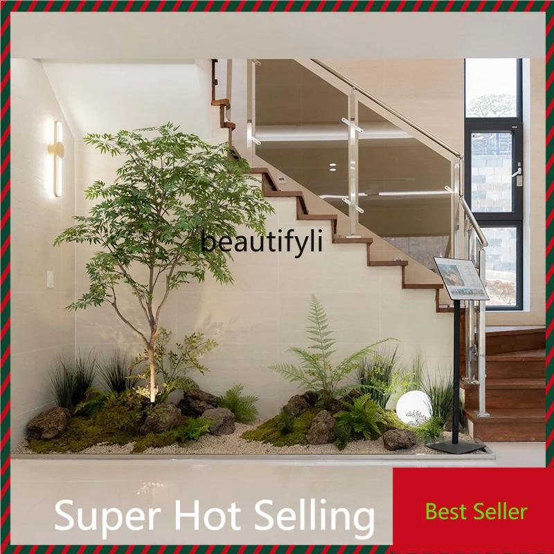 F132  Simulated green plant decoration staircase corner landscaping with light luxury simple wind soft decoration fake tree plan