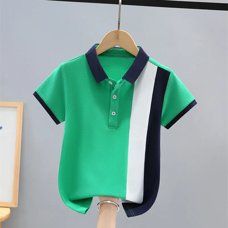 Boy\'s Summer Polo Shirt School Uniform  Fashion Striped Design Kids Short Sleeve Tops For Children\'s 4-15 Years Wear T-Shirt