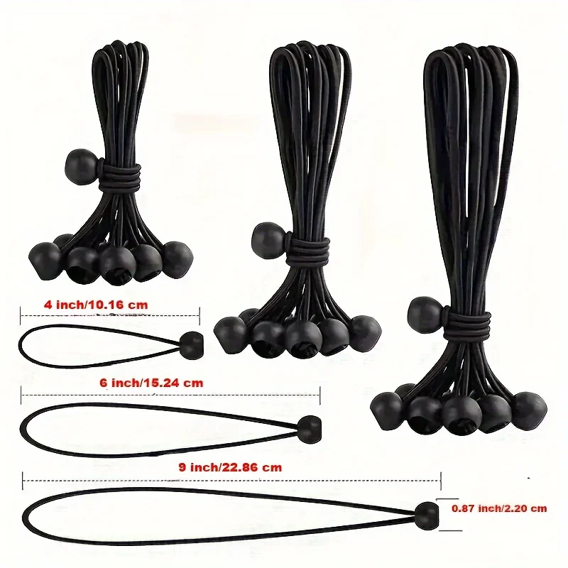 50 قطعة من حبال بنجي مستديرة مرنة شديدة التحمل بطول 4 بوصة/6 بوصة/9 بوصة - سلك مطاطي قابل لإعادة الاستخدام ومقاوم للأشعة فوق البنفسجية