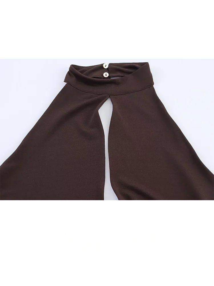 HH femmes mode robe d'été solide col mi-haut sans manches dos nu évider fleur décoration femme Sexy longue robe