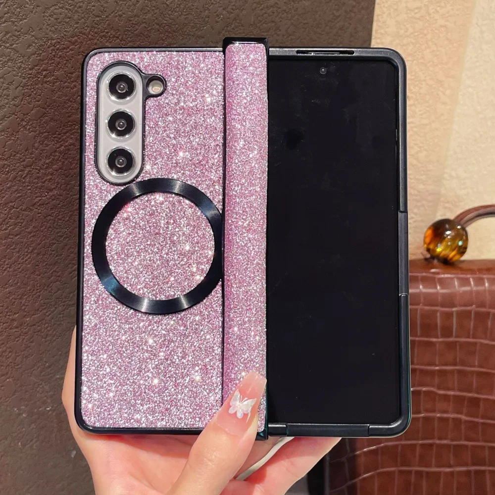 

Роскошный модный блестящий магнитный шарнирный защитный кожаный чехол для Samsung Galaxy Z Fold 7, 6, 5, 4, 3, 5G