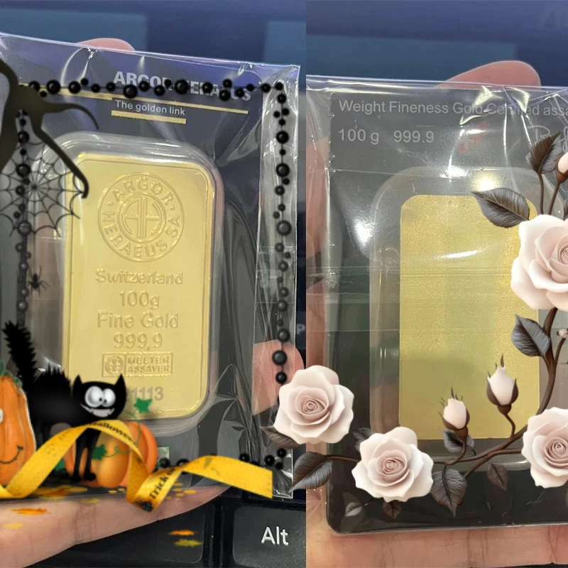 

100g Sealed packing Copper Bar Argor 24k Gold Plated Bullion Ingot Non-magnetic Unique Golden Craft Gift