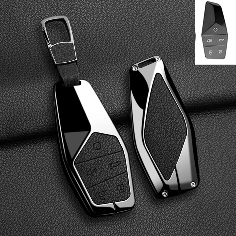 For MG One 2022 2023 2024 Zinc Alloy+ Leather Remote Car Key Case Cover Fob Protector Keychian Auto Accessories