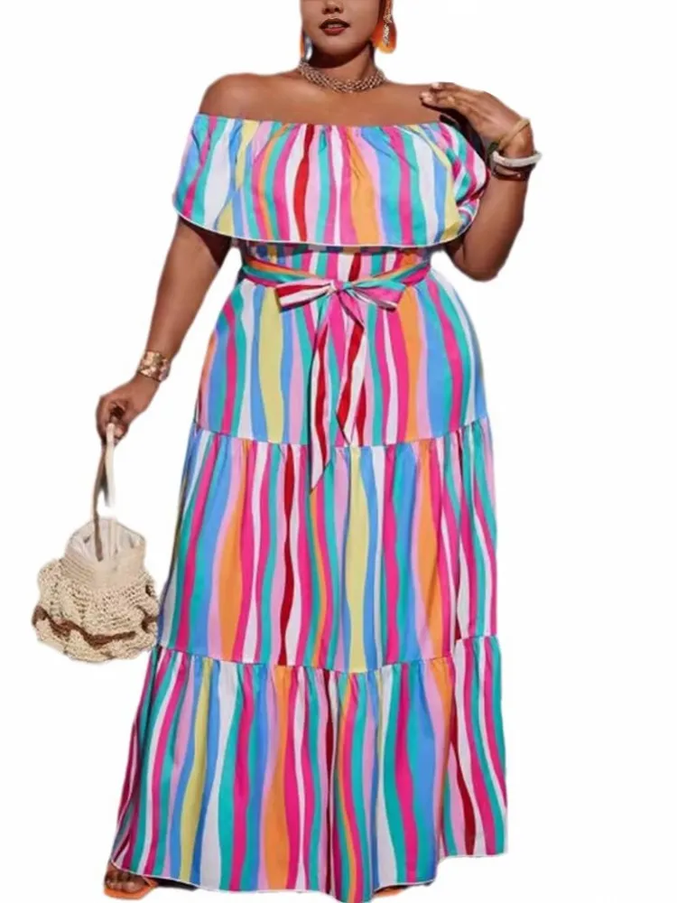 XL-5XL Plus Size Clothes Dresses Women Robes Summer Autumn Short Sleeve Street Style Casual 3XL 4XL Big Size Maxi Dress Oversize