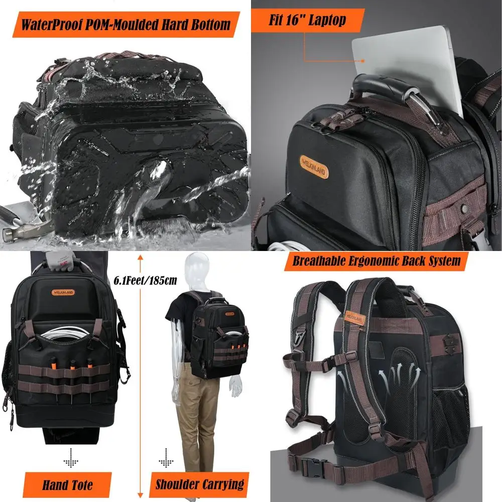 

Большой прочный рюкзак электрика с отделением для ноутбука 16 дюймов, из вощеного холста, для HVAC и механиков