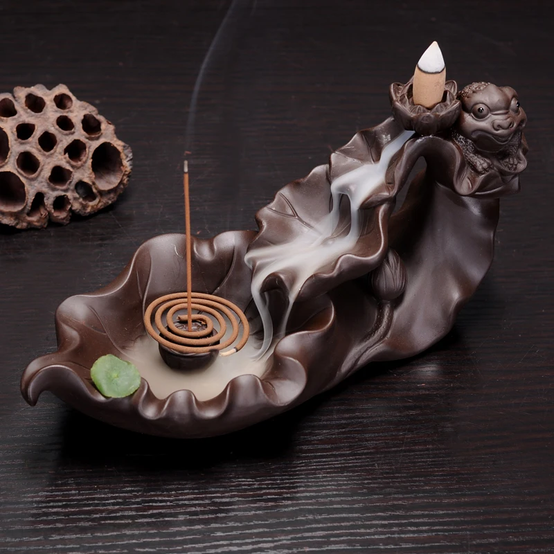 Waterfall Incense Burner Pond Statue Purple Clay House Incense Burner Aromatherapy Queimador De Incenso Incense Burners Ornament