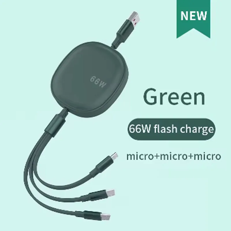 كابل USB C 3 في 1 كابل شاحن سريع قابل للسحب 66 وات كابل USB من النوع C لهاتف Vivo X300 Pro Motorola RAZR 60 Ultra Oppo Reno 13 #6