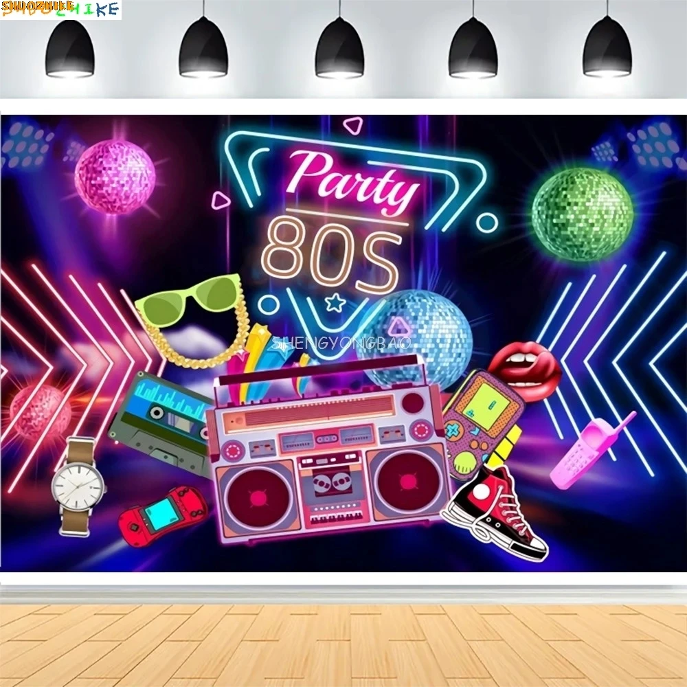 

Back To 80's ’ 90's Theme Photography Backdrops Music Disco Graffiti Neon Glow Retro Look Back Photo Studio Background BJ-01