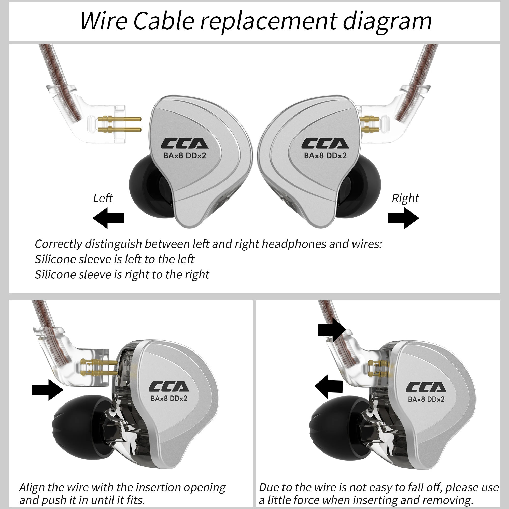 Słuchawki HiFi CCA-C10 z technologią hybrydową 4BA+1DD, słuchawki do muzyki, sportu i gier, odłączany kabel 2pin 0.75mm, przewodowe słuchawki douszne. — zdjęcie produktu 6