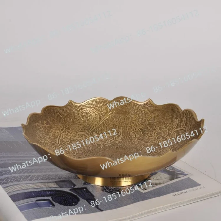 Brass Fruit Plate Retro Pattern Snack Candy Key Living Room Small Plate Light Luxury European Decoration Home