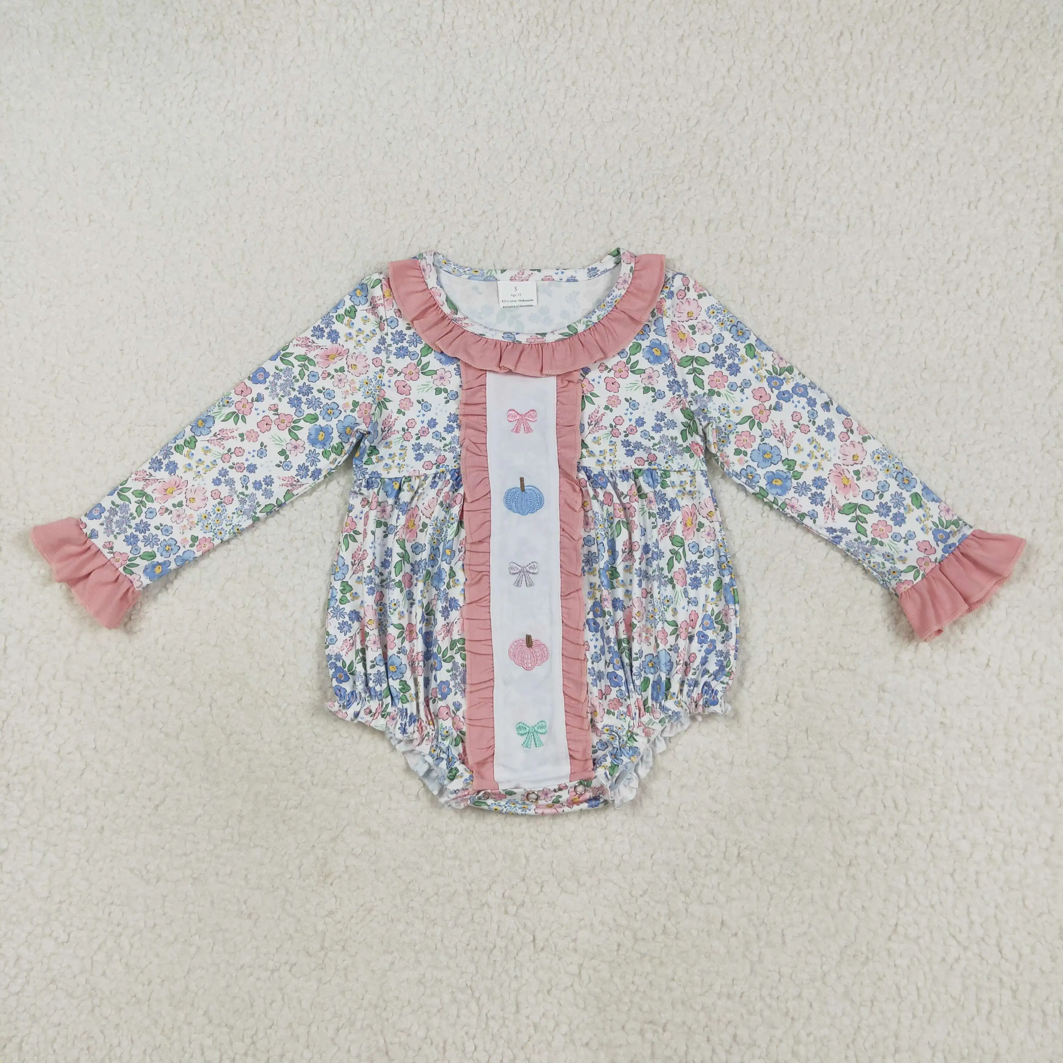 

LR2273 Wholesale hot sale Matching baby rompers Halloween embroidery pumpkin long sleeve romper Newborn baby girl clothes