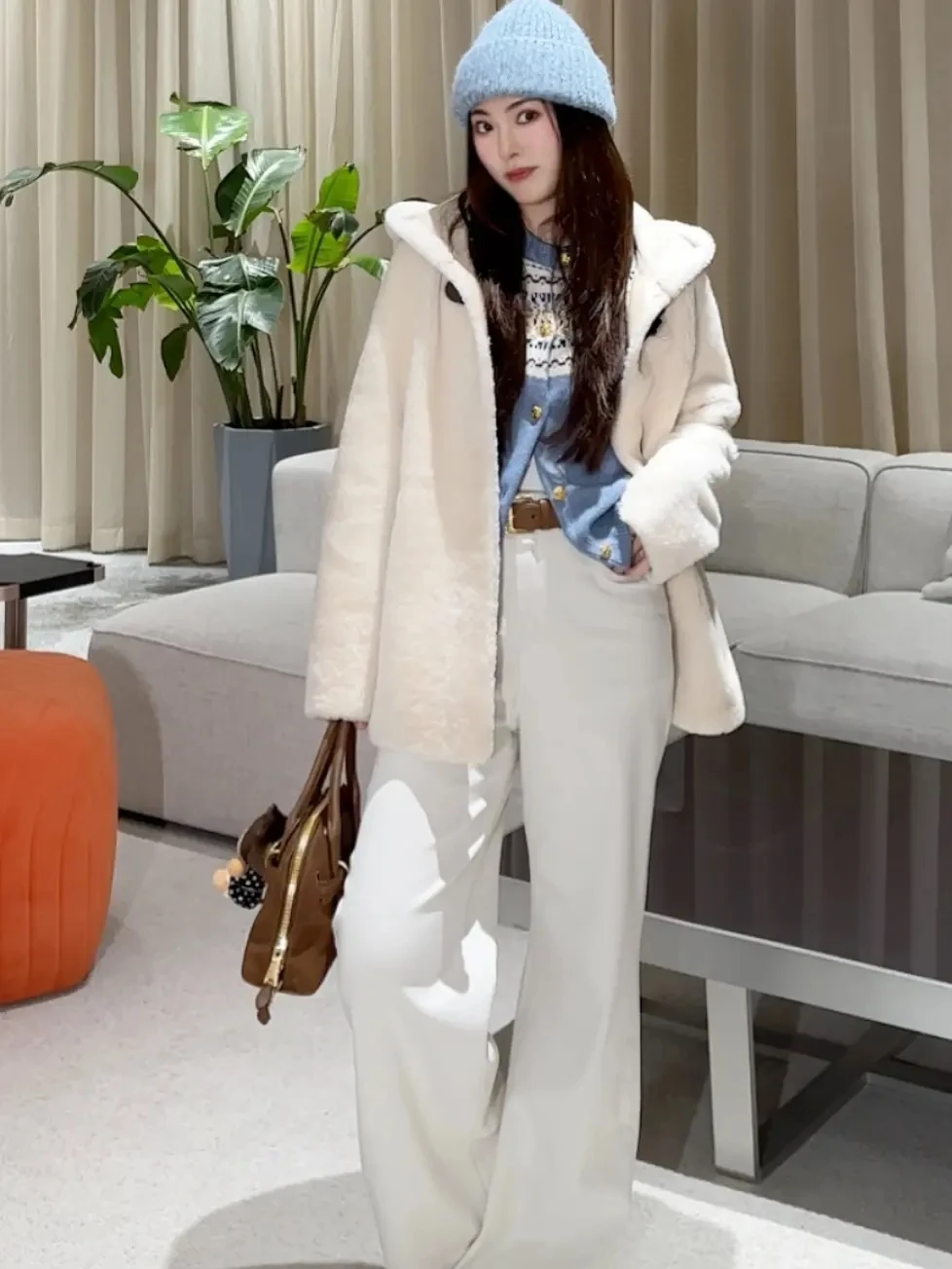 

Джинсы женские с высокой талией и широкими штанинами, весенние, новые, эластичные, тонкие, из хлопка, цвет кремово-бежевый (Cry Almond)