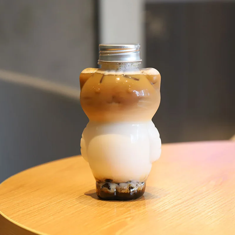 Kawaii Cat Water Bottles for Milk Tea Coffee Juice Portable Drinking Cup Home Transparent Juicing Beverage Drink Bottle BPA Free