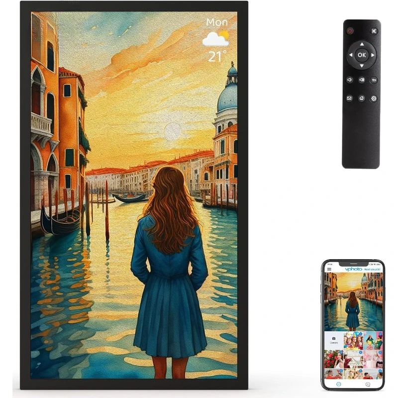 Quadro digital de 21,5 polegadas - painel IPS de quadro digital Dual-WiFi de 32 GB, compartilhar armazenamento em nuvem, montável na parede para decoração de casa, casa.