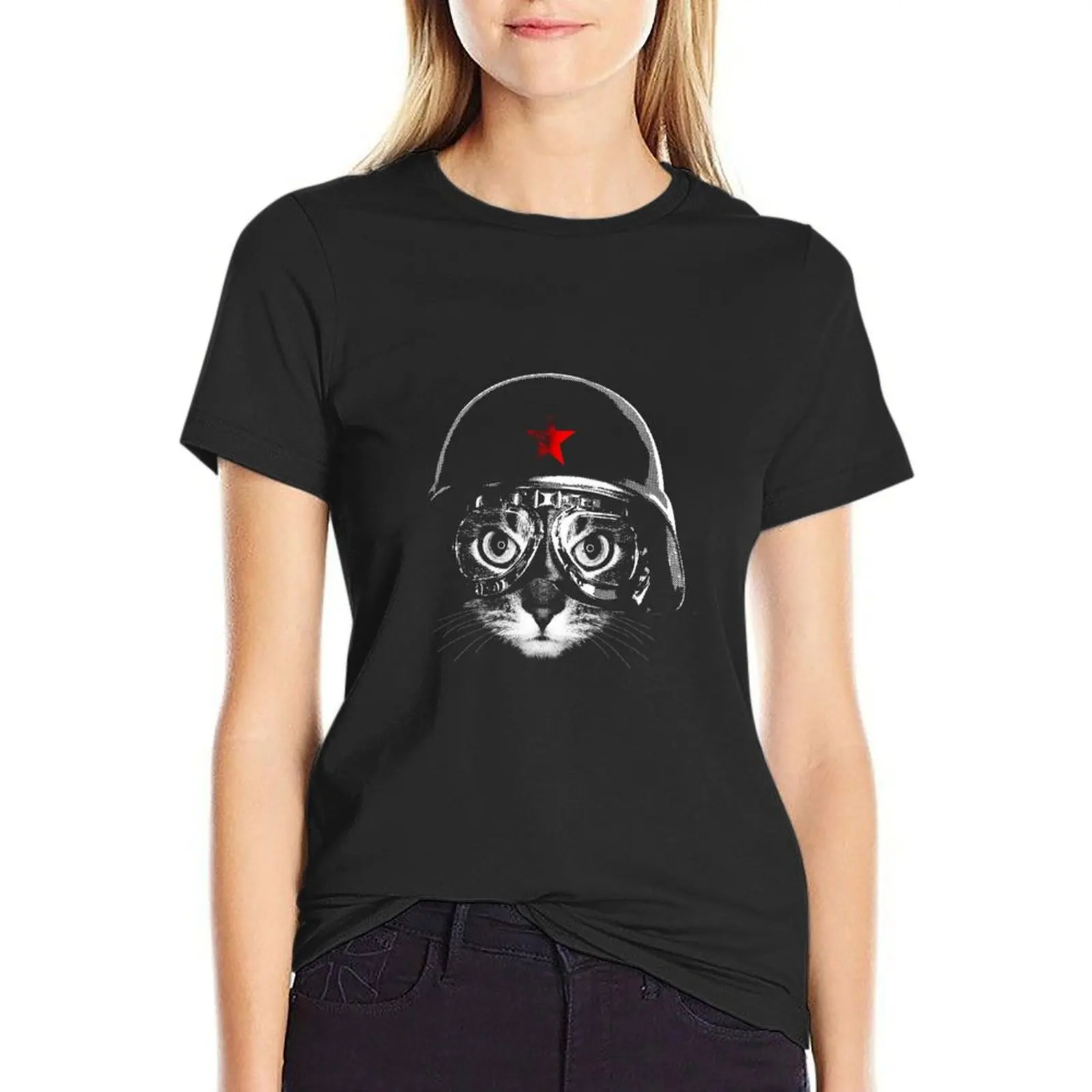 Camiseta de gatitos de piloto para mujer, tops de talla grande, ropa vintage, camisetas