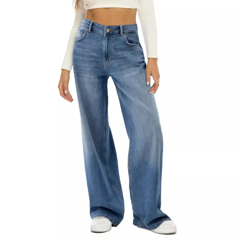 Pantalones vaqueros de pierna ancha para mujer Jeans de algodón de alta calidad edición Regular estilo Retro diario versátil otoño