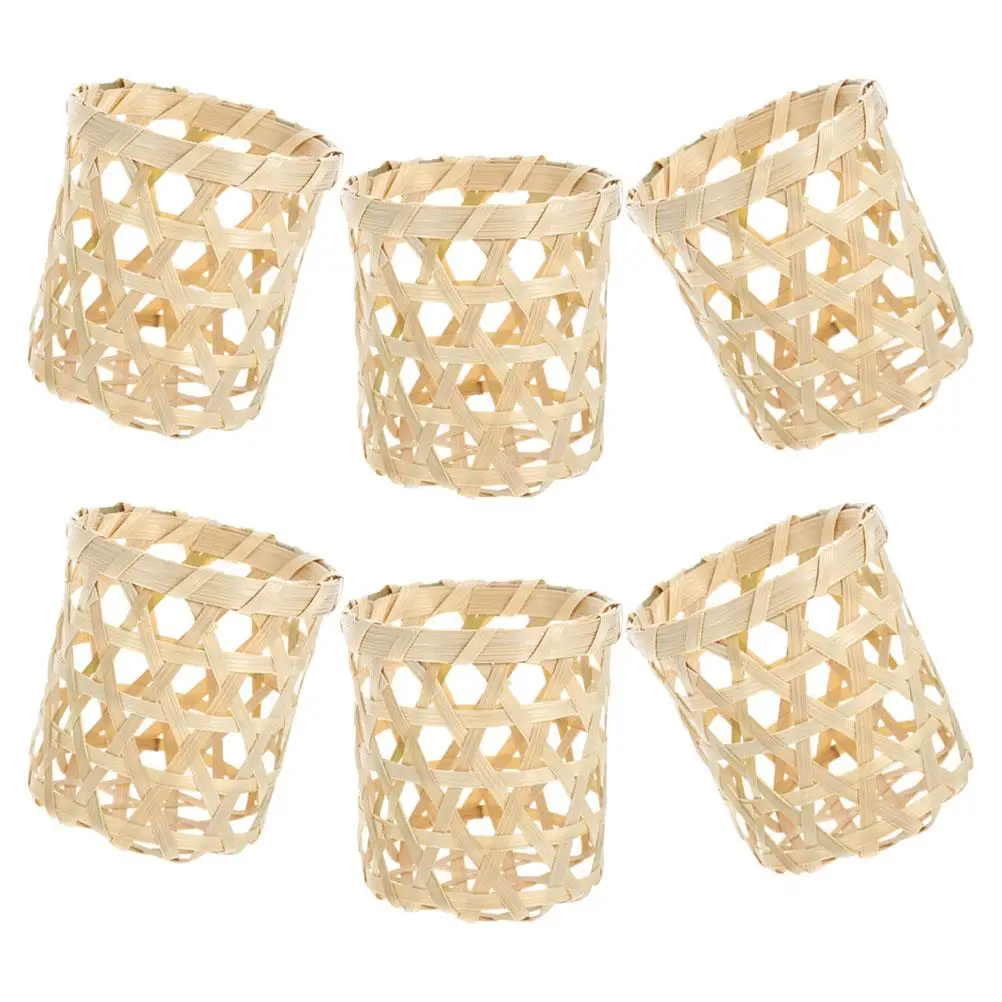 

6 Pcs Tealight Basket Holder DIY Craft Bamboo Decor Vintage Table Centerpiece Wax Container Seal Hardware