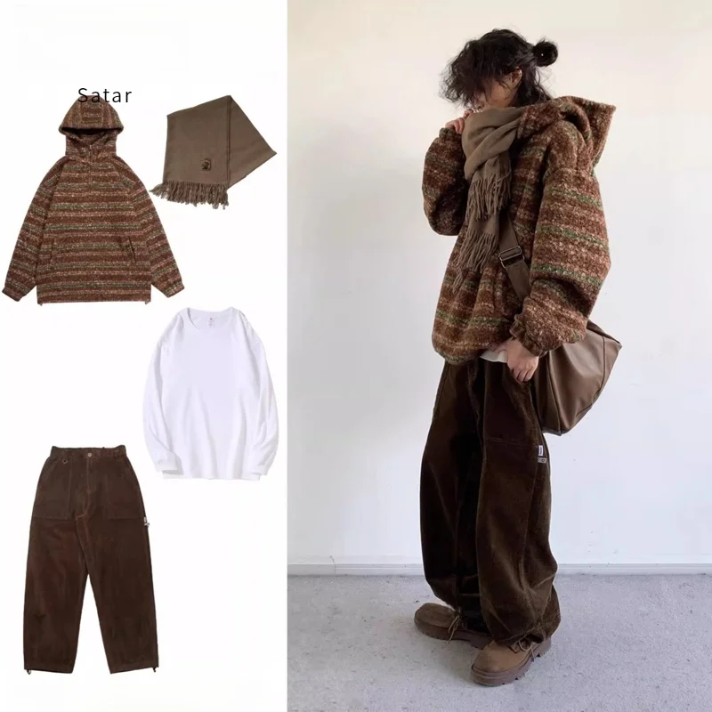 Men's And Women's Winter Hooded Corduroy Casual Wear Long Pants And Sweatirts Set Comfortable Long Sve Polyester Blend